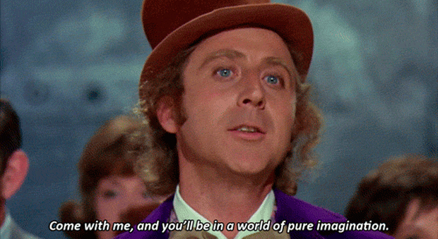 Gene Wilder as Willy Wonka singing "Come with me, and you'll be in a world of pure imagination. 