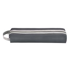 Rectangular black nylon case with grey trim and handle on the short end