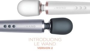 Pearl white Le Wand and grey Le Wand with caption "Introducing Le Wand Version 2"