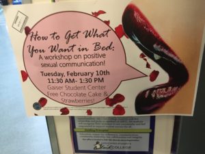 Sign for "How to get what you want in bed" class