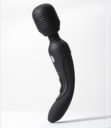 The Vibratex Mystic Rechargeable Wand- a small, black, curved, wand-style vibrator