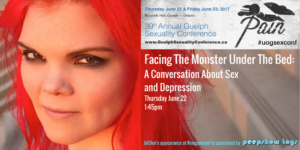 Photo of JoEllen with information about the 2017 Guelph Sexuality Conference on the righthand side