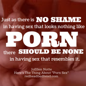 Graphic reading "Just as there is no shame in having sex that looks nothing like porn, there should be none in having sex that resembles it."
