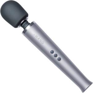 Le Wand massager in grey (Gun metal grey massager with silver trim and black head)